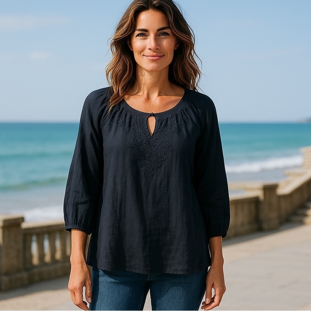 Charter Club Black 100% Linen Tunic Women’s Size 14